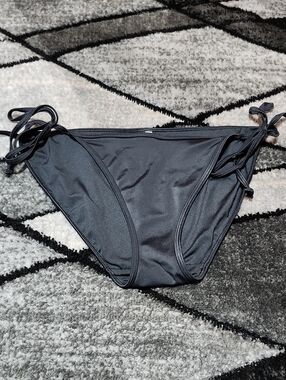 VINTAGE VS PINK 2010 BLACK STRAPPY SIDE-TIE CHEEKY BIKINI BOTTOM LARGE